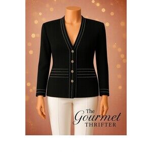 Vintage St. John by Marie Gray Black Gold Santana Knit Jacket 1980s Sz 4